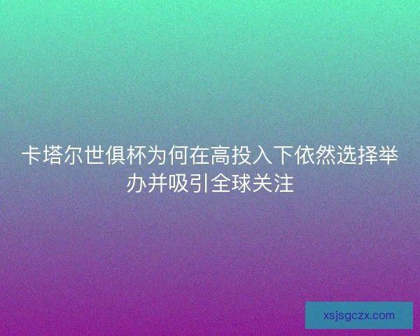 卡塔尔世俱杯为何在高投入下依然选择举办并吸引全球关注